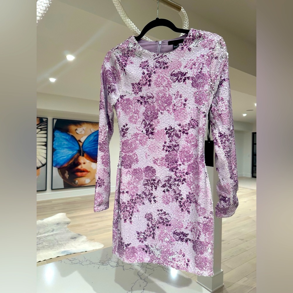 H:OURS size small violet/purple/pink long sleeved full sequin dress NWT